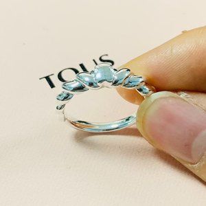 TOUS Twisted Braided Silver Ring bear motif Women Jewelry 925 Sterling Sliver